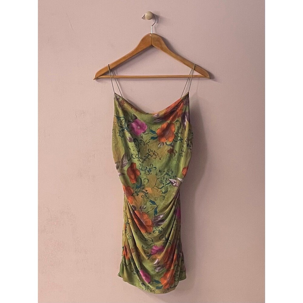 Wild Fable Green Floral Print Ruched Spaghetti Strap Mini Dress Size M